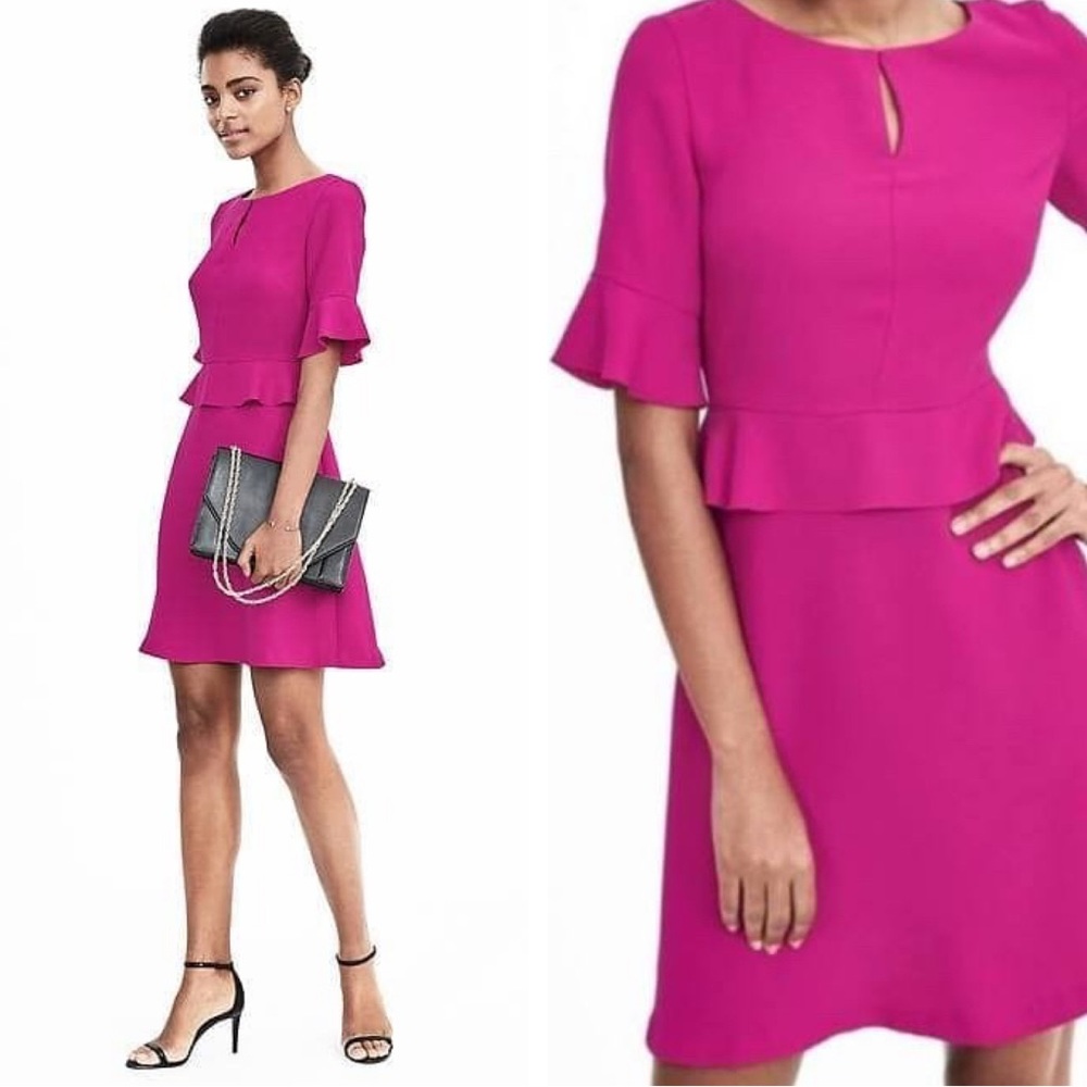 Banana Republic Peplum Flounce Dress Magenta Sz 0